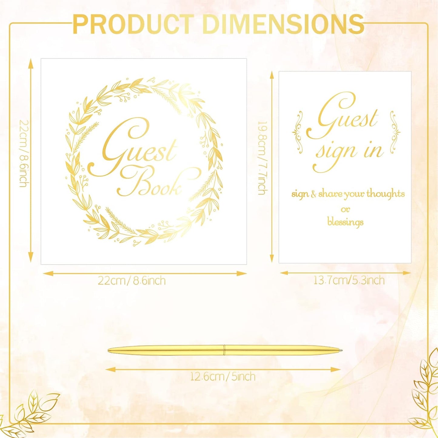 Wedding Guest Book with Pen and Table Cards, 9 x 9 Inch Guest Book Wedding Reception 50 Sheets Sign in Book Wedding Memory Book for Wedding Party Bridal or Baby Shower Guest Visitor (Elegant Style)