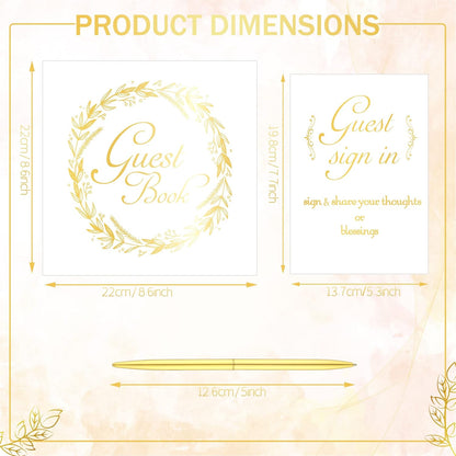 Wedding Guest Book with Pen and Table Cards, 9 x 9 Inch Guest Book Wedding Reception 50 Sheets Sign in Book Wedding Memory Book for Wedding Party Bridal or Baby Shower Guest Visitor (Elegant Style)