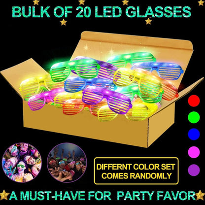 TURNMEON 20 Pack LED Glasses Party Favors, 6 Colors Light Up Glasses Glow In The Dark Party Supplies Shutter Shades Glow Sticks Glasses Neon Party Birthday Wedding Concerts Pool Patriotic