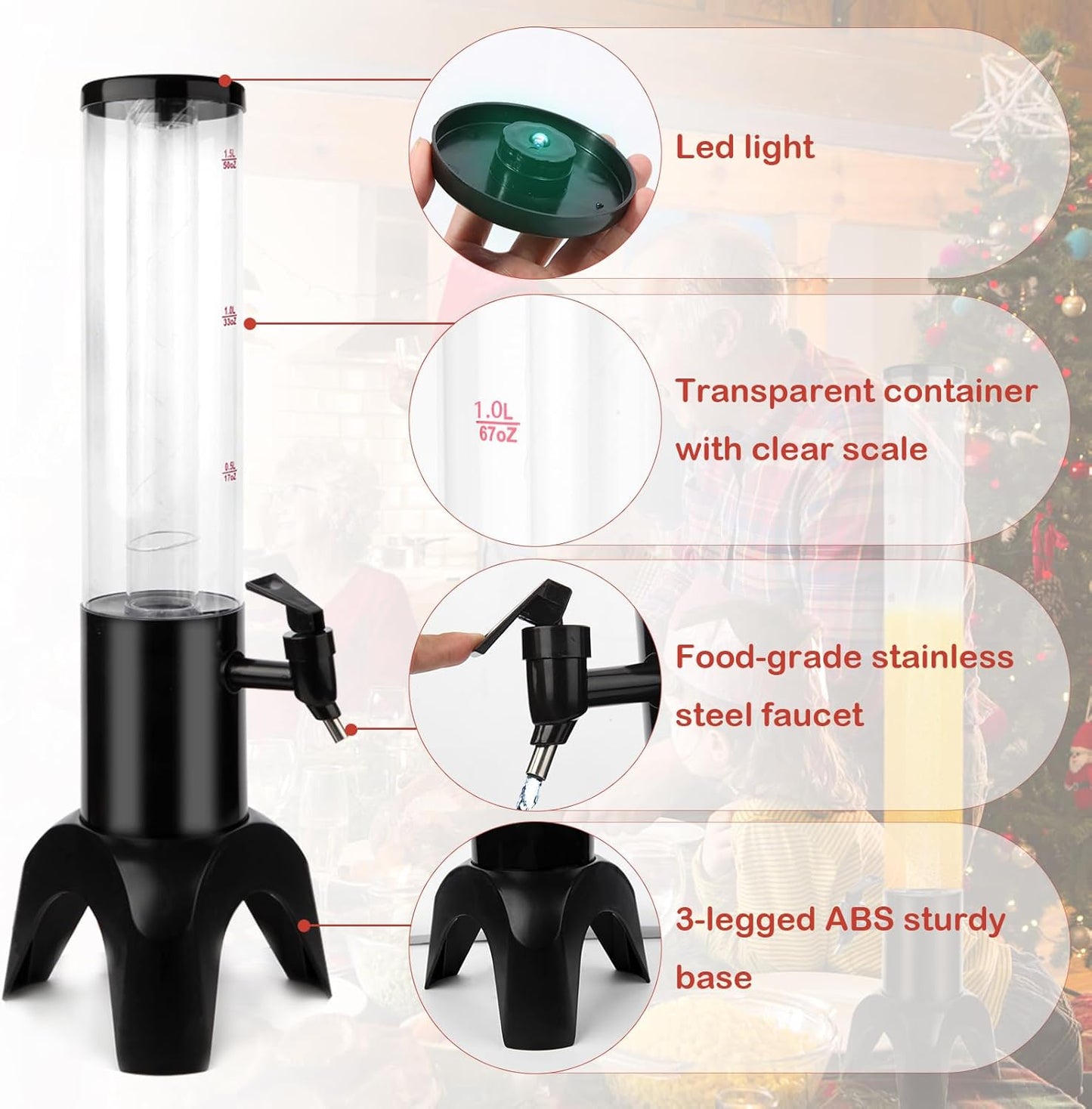 2pcs Beer Giraffe Dispenser, 100oz/3.2 qt Mimosa Tower Dispenser with Ice Tube and LED Light, 3L Tabletop Drink Tower Dispensers for Beer, Margarita, Liquor, Beverage