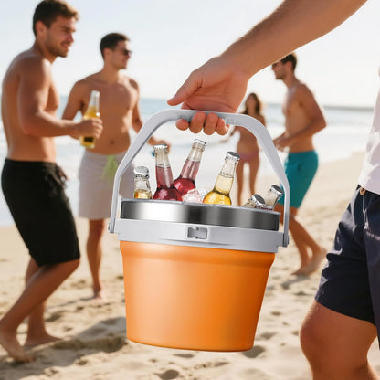 COKTIK 7L Vacuum Insulated Ice Bucket with Lid and Scoop& Tongs，Large capacity Stainless Steel Beverage Bucket for Cocktail, Champagne, Wine, Beer，Large Parties（Milk White Suit）