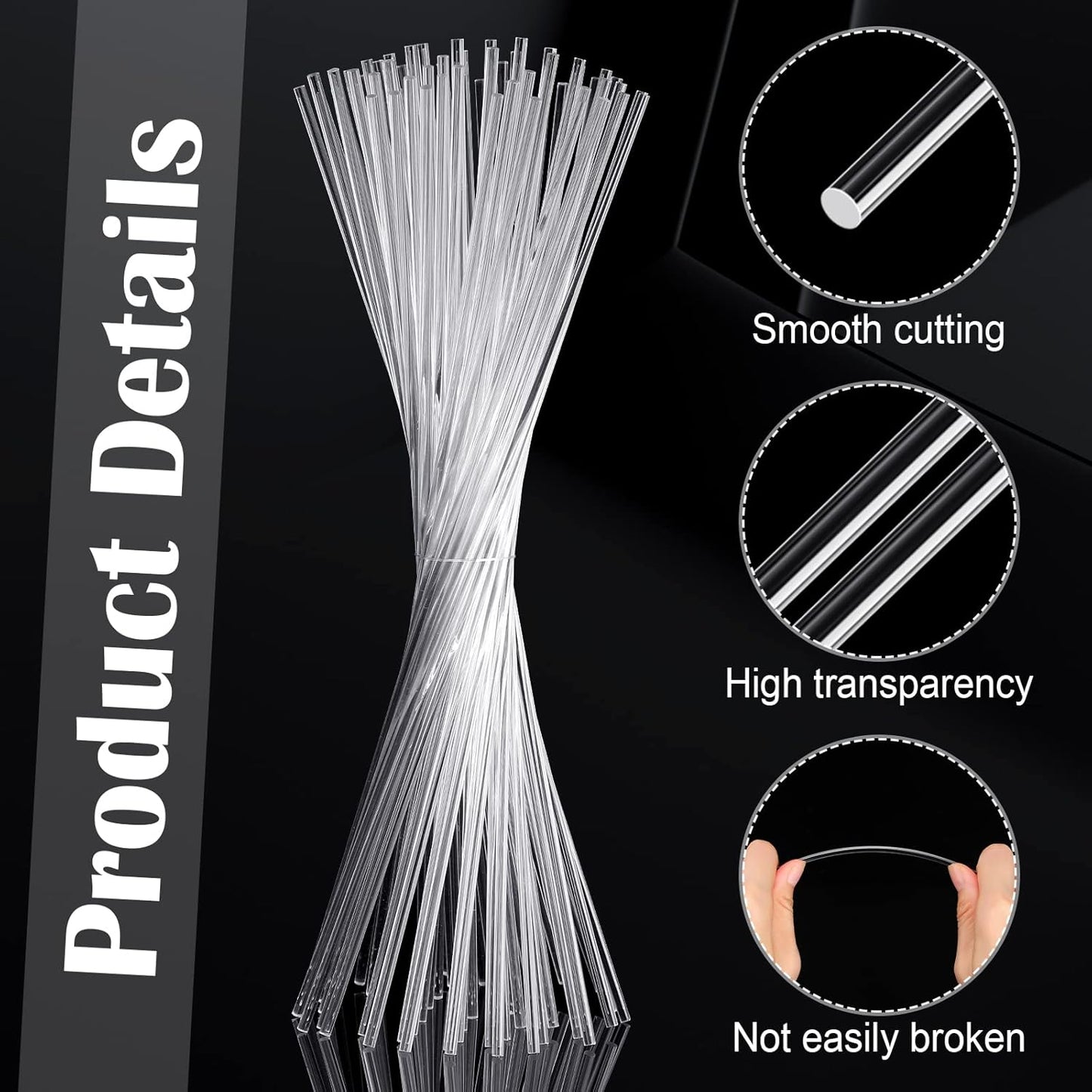 Vicenpal 120 Pcs 12 Inch Clear Acrylic Rods 3mm Diameter Round Acrylic Dowel Rods for DIY Crafts Party Decorations Gardening