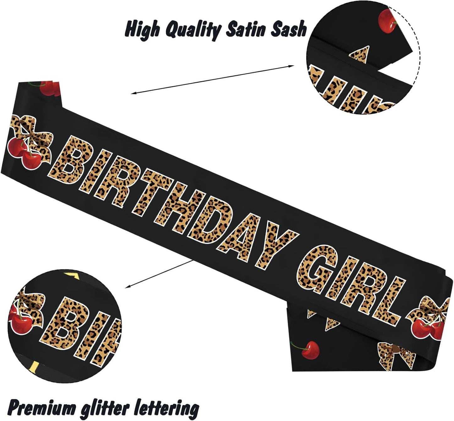 Cheetah Cherry Birthday Girl Sash , Cheetah Leopard & Cherry Print Sash for Women, Sweet 16 18 21 30 40 50 or Any Other Bday Party Party Decorations