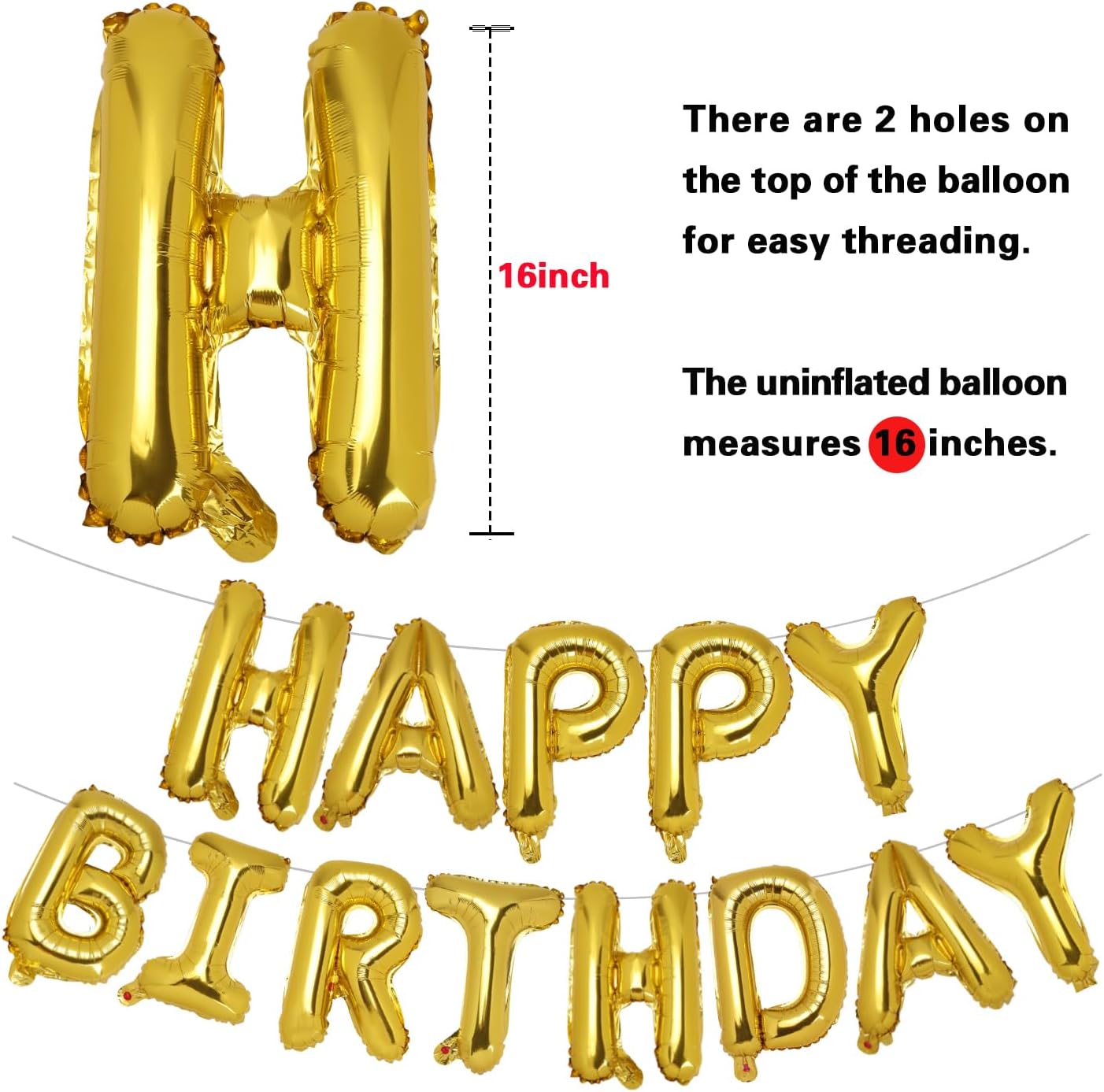 PIGETALE Happy Birthday Banner, 16 Inch Mylar Foil Letters Sign Bunting Happy Birthday Balloon Letters Balloons Reusable Ecofriendly Material for Girls Boys Kids Women Men (Hot Pink)