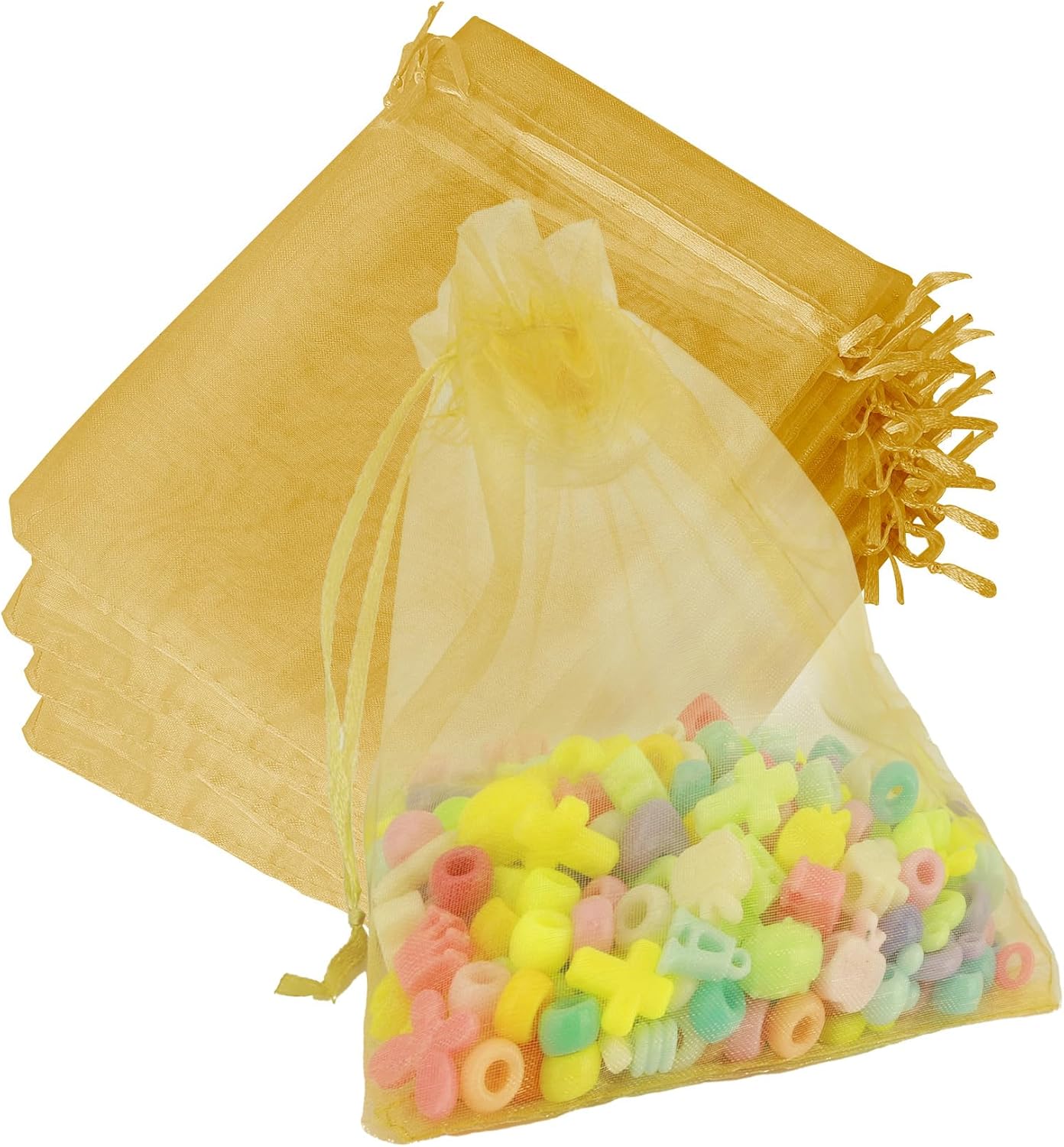 Organza Bags, Organza Bags 5 x 7 Inch, 50 Pcs White Sheer Party Favor Mesh Bag with Drawstring, Small Jewelry Gift Candy Bag for Wedding Christmas Birthday Halloween Graduation Party Favors Supplies