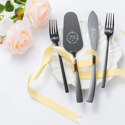 Cake Cutting Set For Wedding, Wedding Cake Knife And Server Set, Mr And Mrs Forks And Cake Cutter Set For Wedding, Bridal Shower Gifts, Engagement Gifts For Couples (Silver)