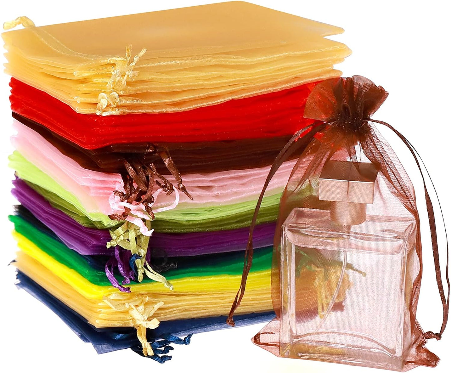 Hopttreely 100PCS Premium Sheer Organza Bags, White Wedding Favor Bags with Drawstring, 4x4.72 Jewelry Gift Bags for Party, Jewelry, Christmas, Mother's Day, Festival, Bathroom Soaps, Makeup Organza Favor Bags
