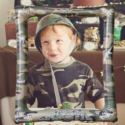 Army Soldier Theme Birthday Party Inflatable Selfie Photo Frame Military Camouflage Blow up Picture Frame Party Supplies for Army Lovers Fans Birthday Field Battle Party