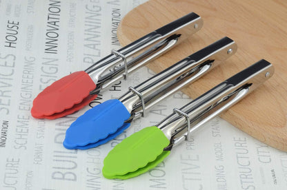 HINMAY Small Tongs with Silicone Tips 7-Inch Mini Serving Tongs, Set of 6 (Green Red Blue Purple Pink Orange)