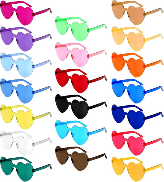 20 Pairs Heart Shaped Sunglasses for Women Men Girls Rimless Glasses Candy Color Eyewear Party Heart Sunglasses