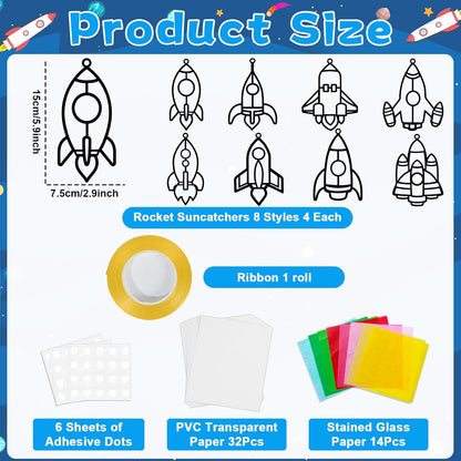 QOUBAI 32 Sets Stars Suncatchers Craft Back to School DIY Stained Glass Window Patriotic 4th of July Paper Craft Home School Classroom Decor Kid Birthday Gift Creative Art Activity Game - Colors A