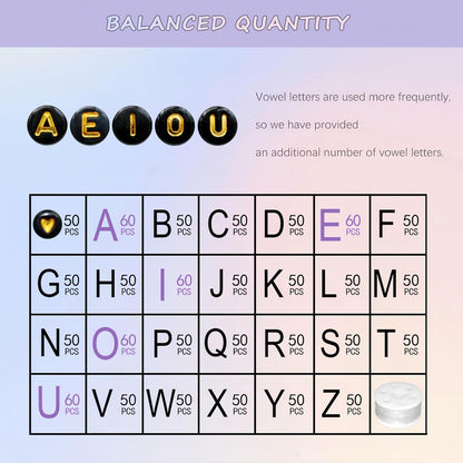 Amaney 1400pcs Glow Letter Beads, Heart Beads Whit Elastic Beading Cord,4x7mm Round Acrylic Alphabet Beads for Friend Bracelet Jewelry Making