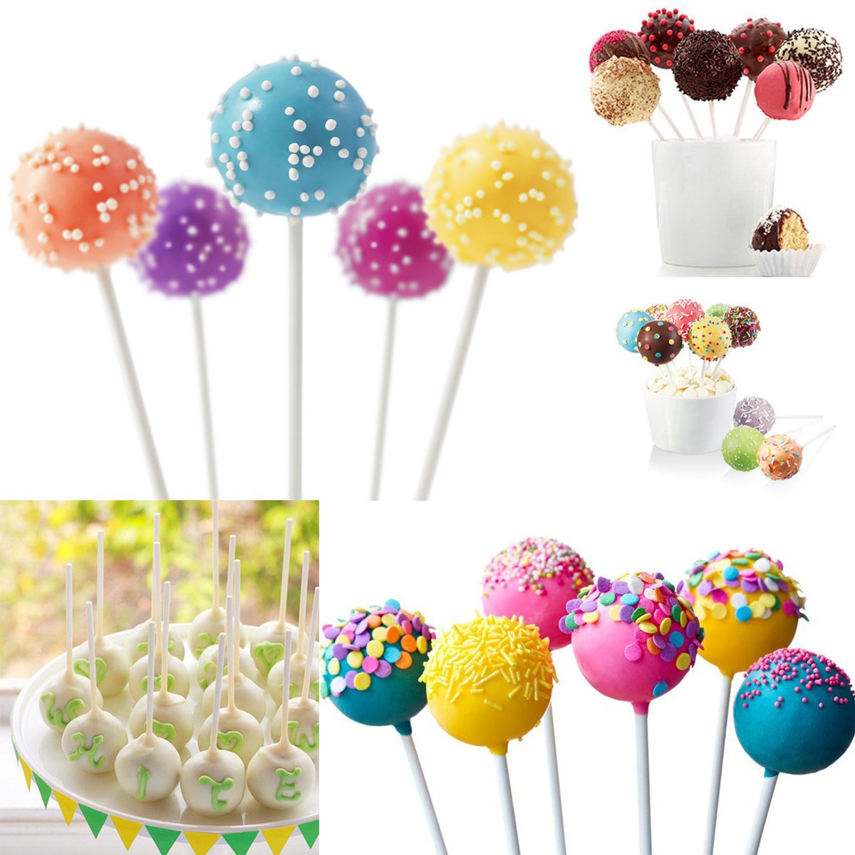 Augshy 300Pcs 6 Inch Cake Pops Making Tools - 100Pcs Cake Pop Sticks, Bags and Twist Ties