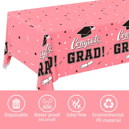 Gatherfun Graduation Party Decorations, Gongrats Grad Tablecover for Graduation Party Supplies, 3 pcs Green Table Cloths, 54"x108"