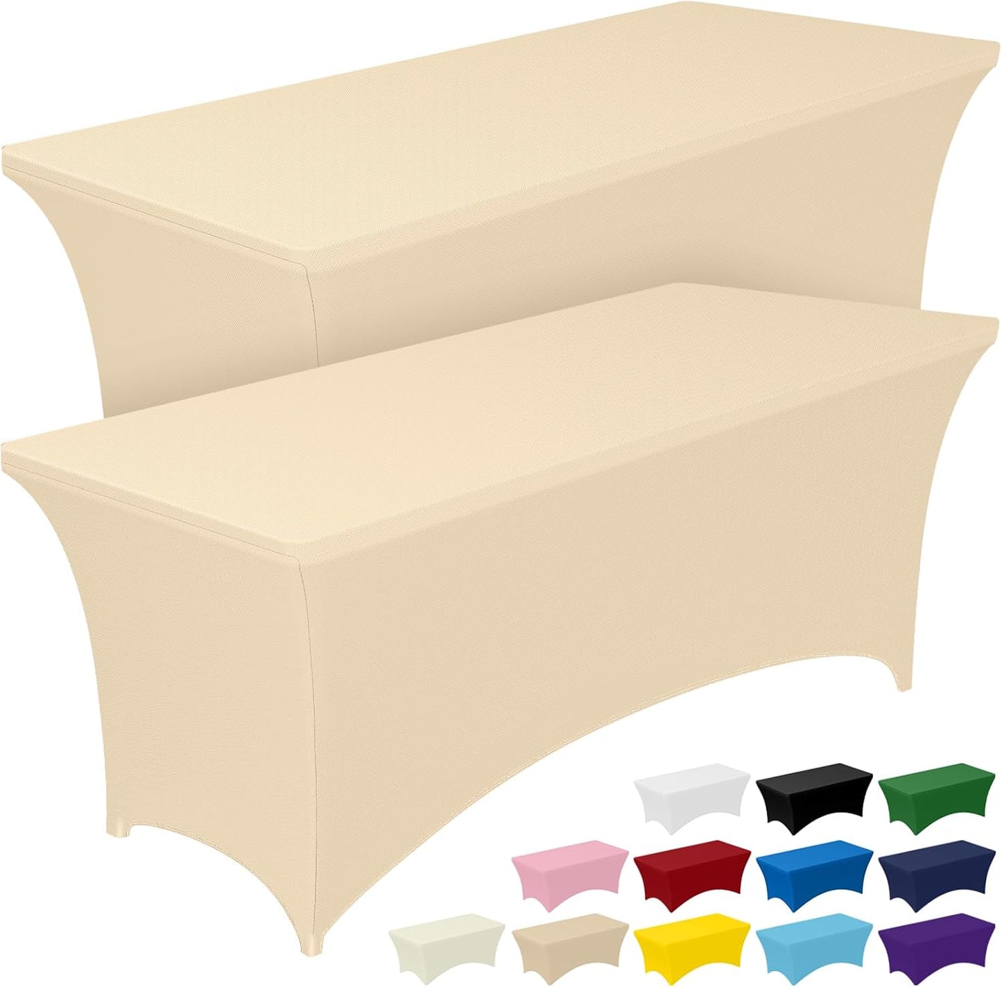 Pureegg Spandex Tablecloth 6ft - 2 Pack, Fitted and Tight Cloth for Rectangle Table, Wrinkle-Free and Stretch Table Cover for Party, Wedding, Banquet and Birthday, White