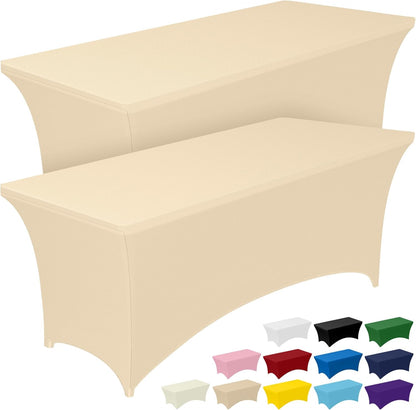 Pureegg Spandex Tablecloth 6ft - 2 Pack, Fitted and Tight Cloth for Rectangle Table, Wrinkle-Free and Stretch Table Cover for Party, Wedding, Banquet and Birthday, White