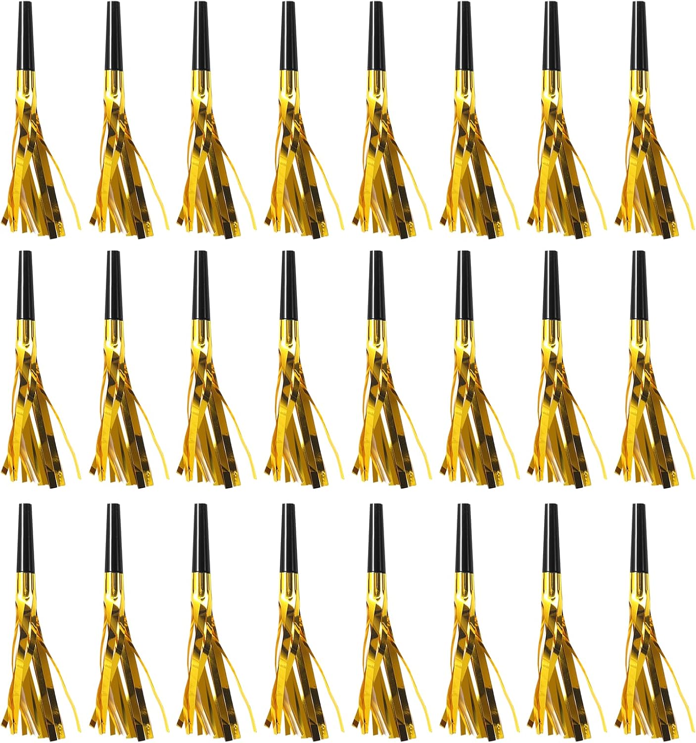 24 Pcs Gold Noise Makers Glitter Party Blowers, Noise Makers for Sporting Events Metallic Fringed Party Horns Birthday Wedding Gathering Baby Shower Graduation New Years Decorations 2026 Favor