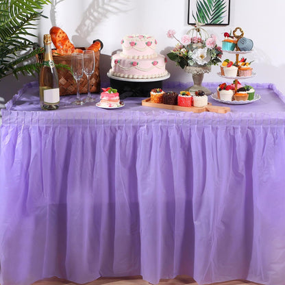 Oudain 6 Pcs Plastic Table Skirts and Stainproof Table Cloths 54 x 108 in Plastic Ruffle Tablecloth 168 x 29 Inches Disposable for Wedding Baby Shower Valentine Spring Easter Party(White)