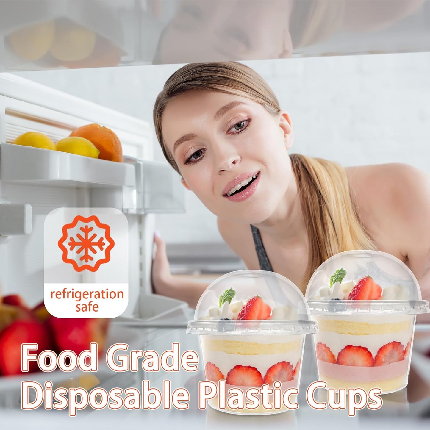 Jnnzzggu 50 Pcs 8 OZ Disposable Plastic Cups with Dome Lids,Clear Dessert Cup,Mini Parfait Appetizer Containers for Ice Cream,Cake,Fruit,Pudding,Jello Shot,Drink,Yogurt,Soups,Salad,Snacks