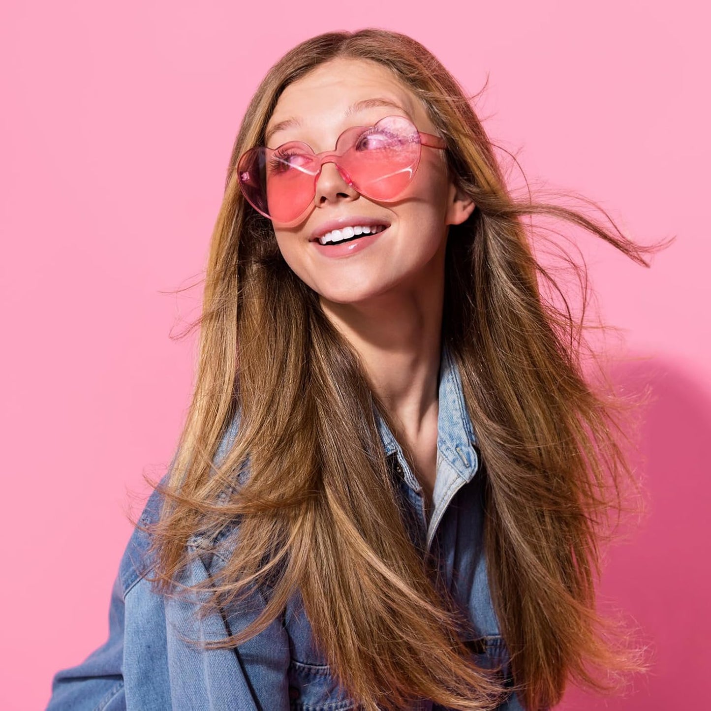 Matcheck 16 Heart Shaped Rimless Sunglasses Transparent Candy Colored Glasses Frameless Party Eyewear for Women