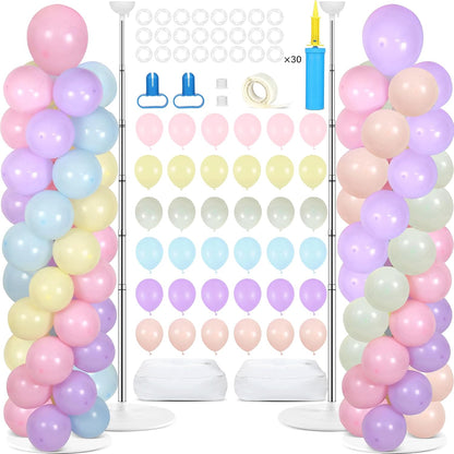 2 Set Black and Gold Balloons Column Stand Kit with 100 Balloons Adjustable Balloon Stand with Bases for Floor Black Gold Confetti Balloon Column Kit for Bridal Shower Valentine Birthday Party Decor