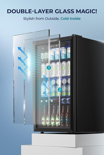 EUHOMY 4.5 Cu.ft Beverage Refrigerator and Cooler, 145 Can Mini fridge with Glass Door for Soda Beer Wine, Small Drink Dispenser with Digital Adjustable Thermostat for Home Office Bar
