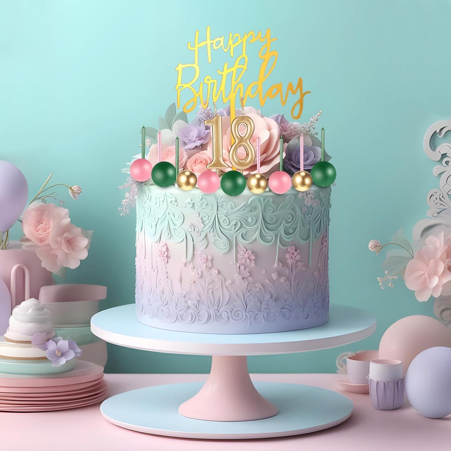 Yerliker 34 Pcs Happy Birthday Cake Toppers Decorations Birthday Candles DIY Cake Decor for Men Women Wedding Anniversary(Gold)