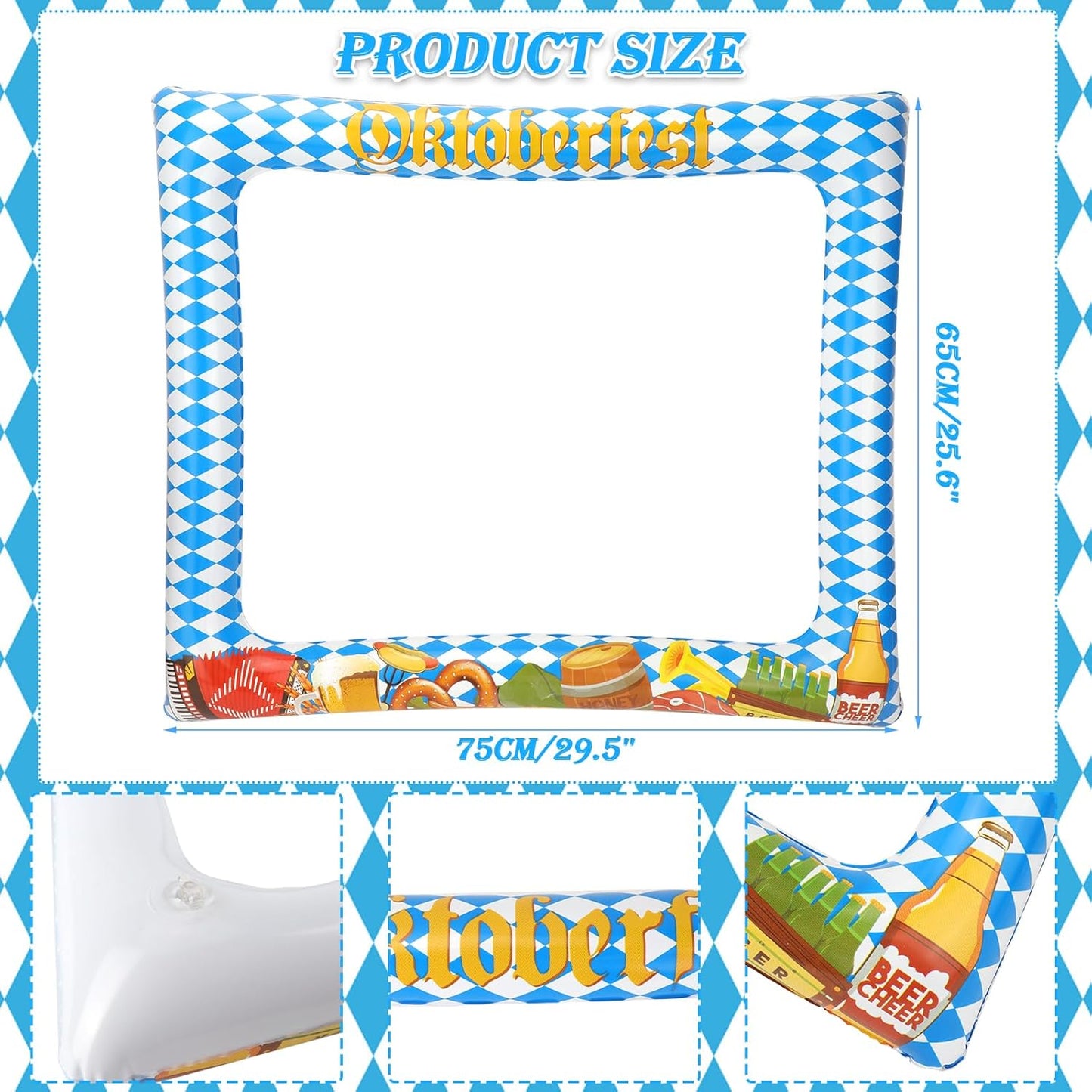 HOWAF 30pcs Oktoberfest Party Photo Booth Props with Inflatable Photo Booth Frame, German Beer Festival Photo Pops Kit for Oktoberfest Party Supplies