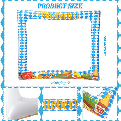 HOWAF 30pcs Oktoberfest Party Photo Booth Props with Inflatable Photo Booth Frame, German Beer Festival Photo Pops Kit for Oktoberfest Party Supplies