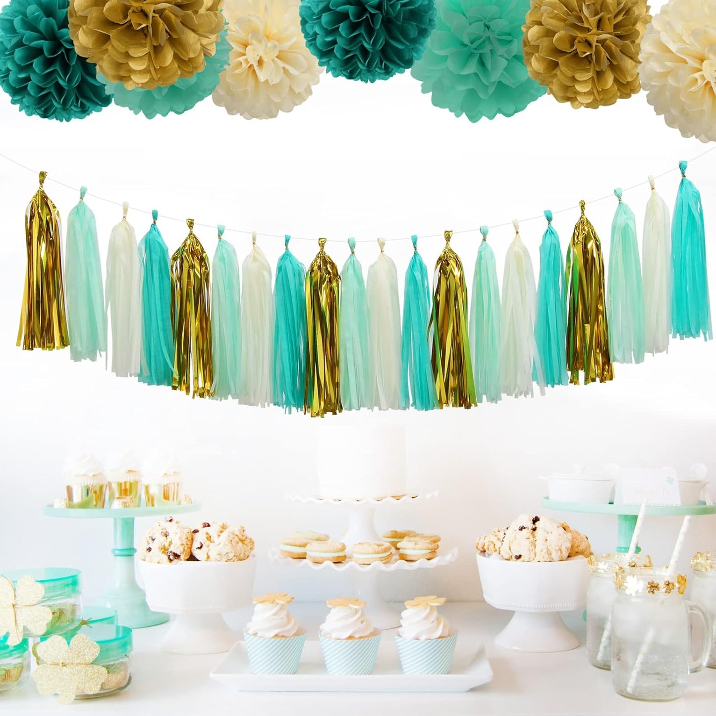 Navy-Blue White-Silver Tassel Garland Streamers - 15pcs Party Decorations Tissue Paper Tassels Banner,Graduation 2025 Wedding Baby Bridal Shower Hanging Decoration Boy Birthday Backdrop Decor Panduola