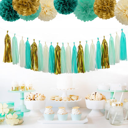 Navy-Blue White-Silver Tassel Garland Streamers - 15pcs Party Decorations Tissue Paper Tassels Banner,Graduation 2025 Wedding Baby Bridal Shower Hanging Decoration Boy Birthday Backdrop Decor Panduola
