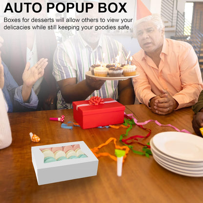 MT Products Cupcake Boxes 8" x 5.75" x 2.5" - Auto Pop-Up Bakery Boxes with Window (Pack of 25) - Made in the USA