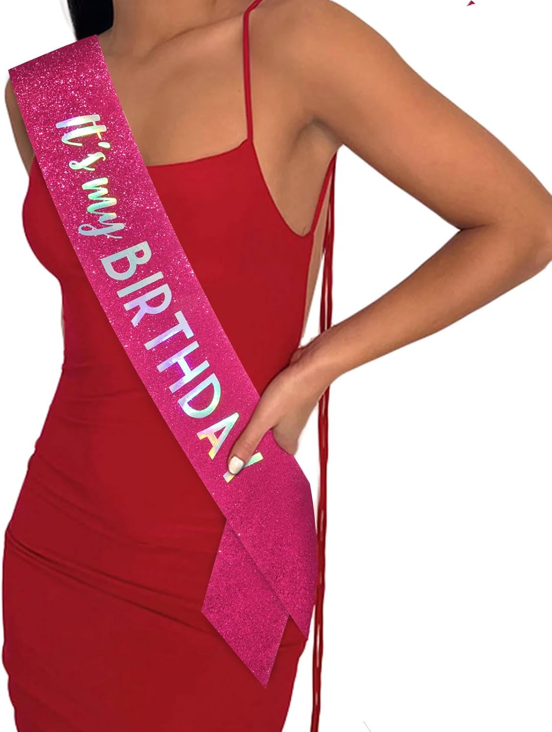 It's My Birthday Sash Black Glitter Sash with Hot Pink Foil Happy Birthday Decorations for Women Girls Men Boys Black Party Decorations