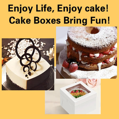20Pack 12x12x6 Cake Boxes with Boards, 10Pcs Cake Boxes & 10Pcs Cake Boards, Sturdy White Packaging for Transporting & Displaying Cakes, Desserts, and Fathers day