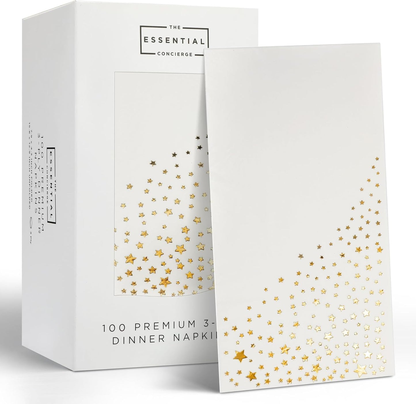 Stylish Gold Dinner Napkins, 100 White and Gold Napkins, Disposable Party Napkins, 7.5x4.25 Inch Wedding Napkins for Reception, 3-Ply Dinner Napkins, Disposable Napkins for Party, Gold Paper Napkins