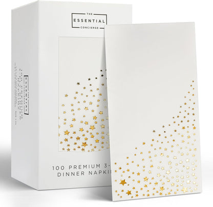 Stylish Gold Dinner Napkins, 100 White and Gold Napkins, Disposable Party Napkins, 7.5x4.25 Inch Wedding Napkins for Reception, 3-Ply Dinner Napkins, Disposable Napkins for Party, Gold Paper Napkins