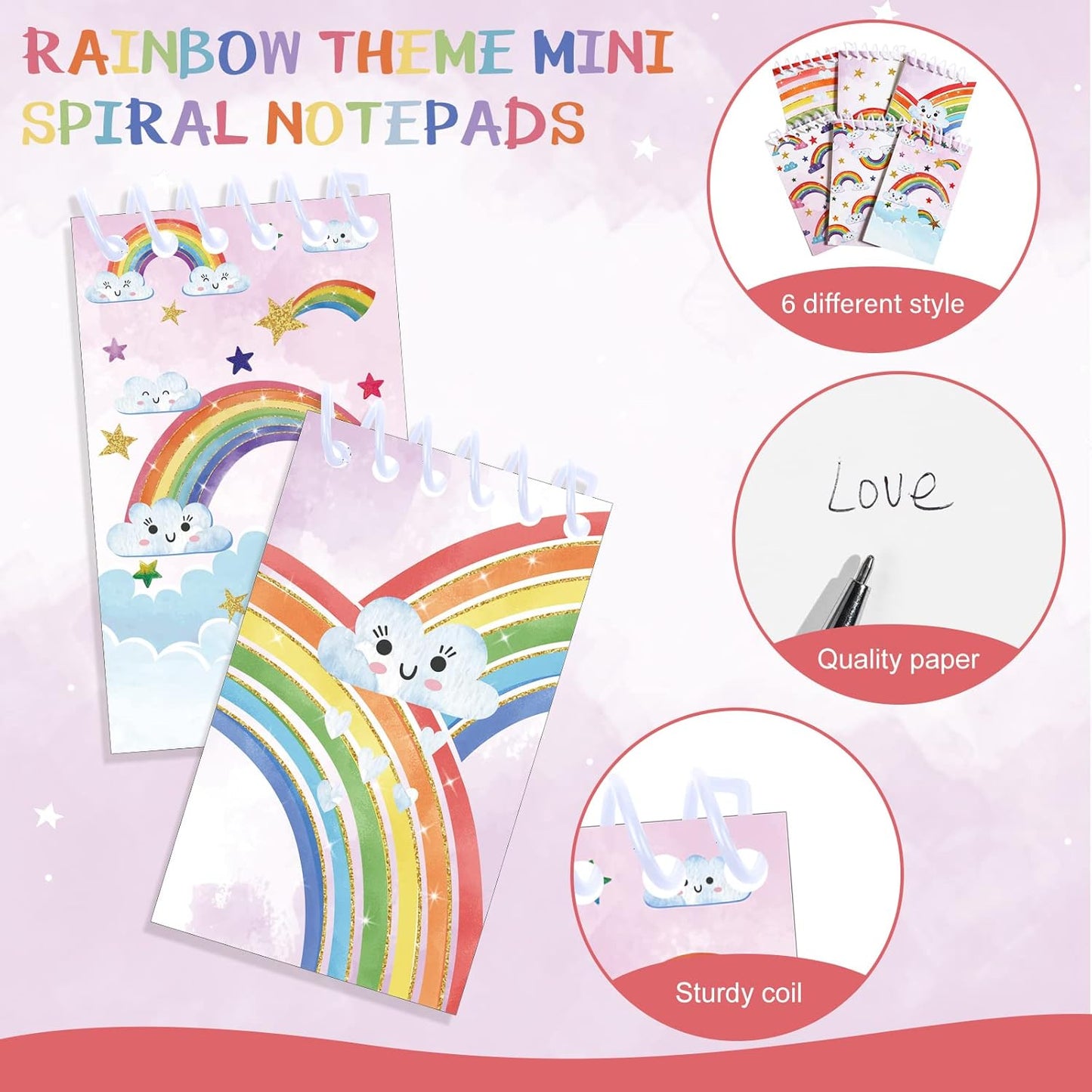 Chinco 24 Pcs Rainbow Notebook Mini Rainbow Party Favors Mini Notebooks for Kids Rain Bow Notepad Small Spiral Pocket Notepads Bulk 2.4 x 3.9 Inch Bound Memo Little Notebooks Birthday Office Supplies