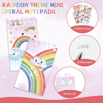 Chinco 24 Pcs Rainbow Notebook Mini Rainbow Party Favors Mini Notebooks for Kids Rain Bow Notepad Small Spiral Pocket Notepads Bulk 2.4 x 3.9 Inch Bound Memo Little Notebooks Birthday Office Supplies