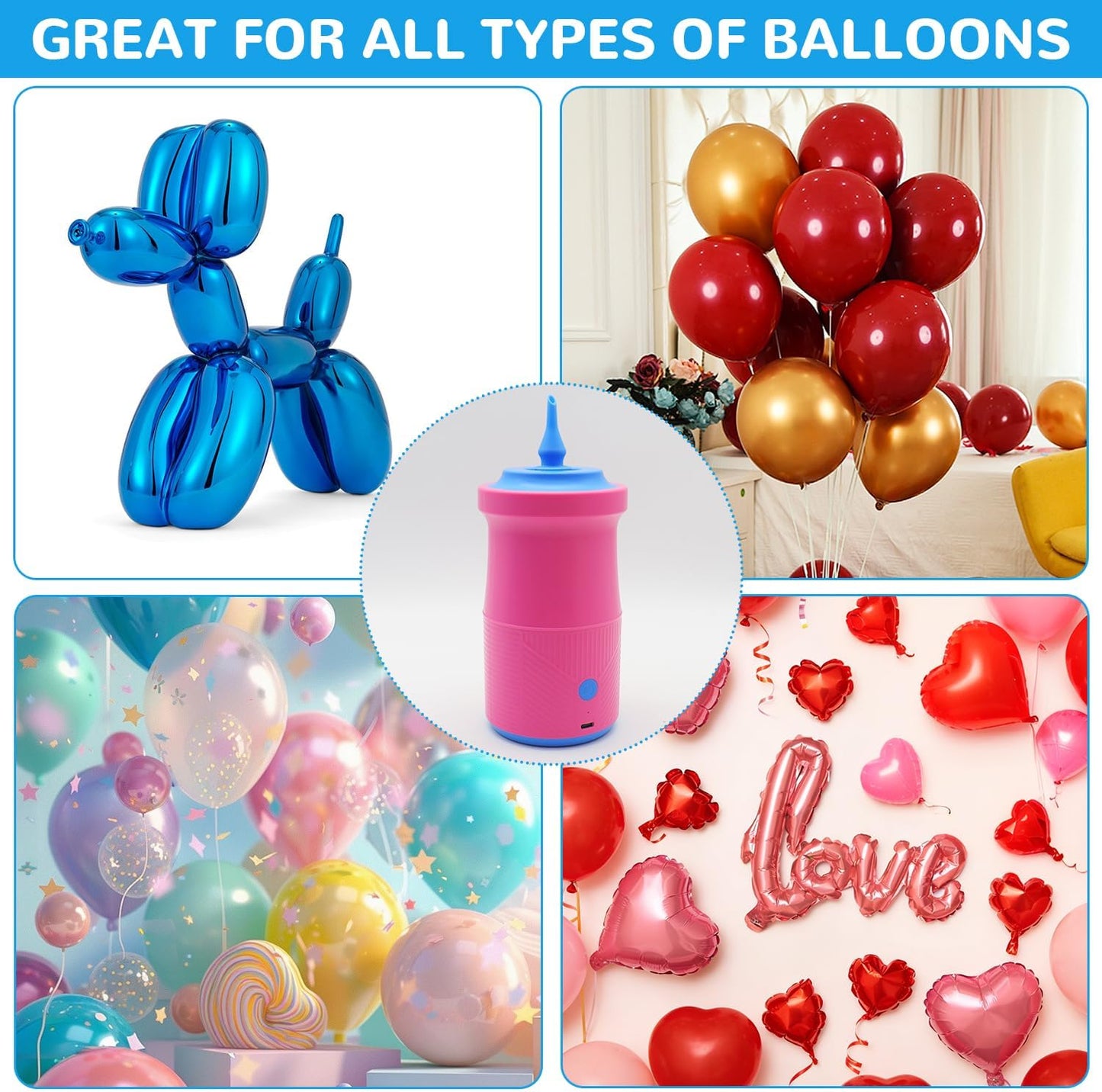 Mostop Balloon Pump Electric: Portable Cordless Balloon Blower Machine with Carry Bag, Rechargeable Air Pump for Balloons, Balloons Inflator for Party Decoration Christmas Birthday