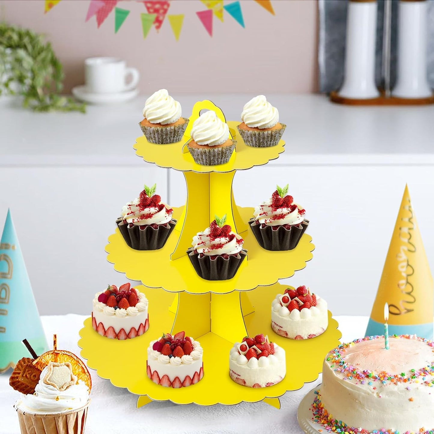 Soleebee 3-Tier Cupcake Stand, Cardboard Cupcake Tower, Dessert Cup Cake Stand Tower for Birthday Wedding Party Decoration, Cupcake Tier Stand 1 Set (Black)