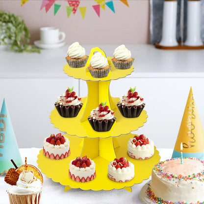 Soleebee 3-Tier Cupcake Stand, Cardboard Cupcake Tower, Dessert Cup Cake Stand Tower for Birthday Wedding Party Decoration, Cupcake Tier Stand 1 Set (Black)