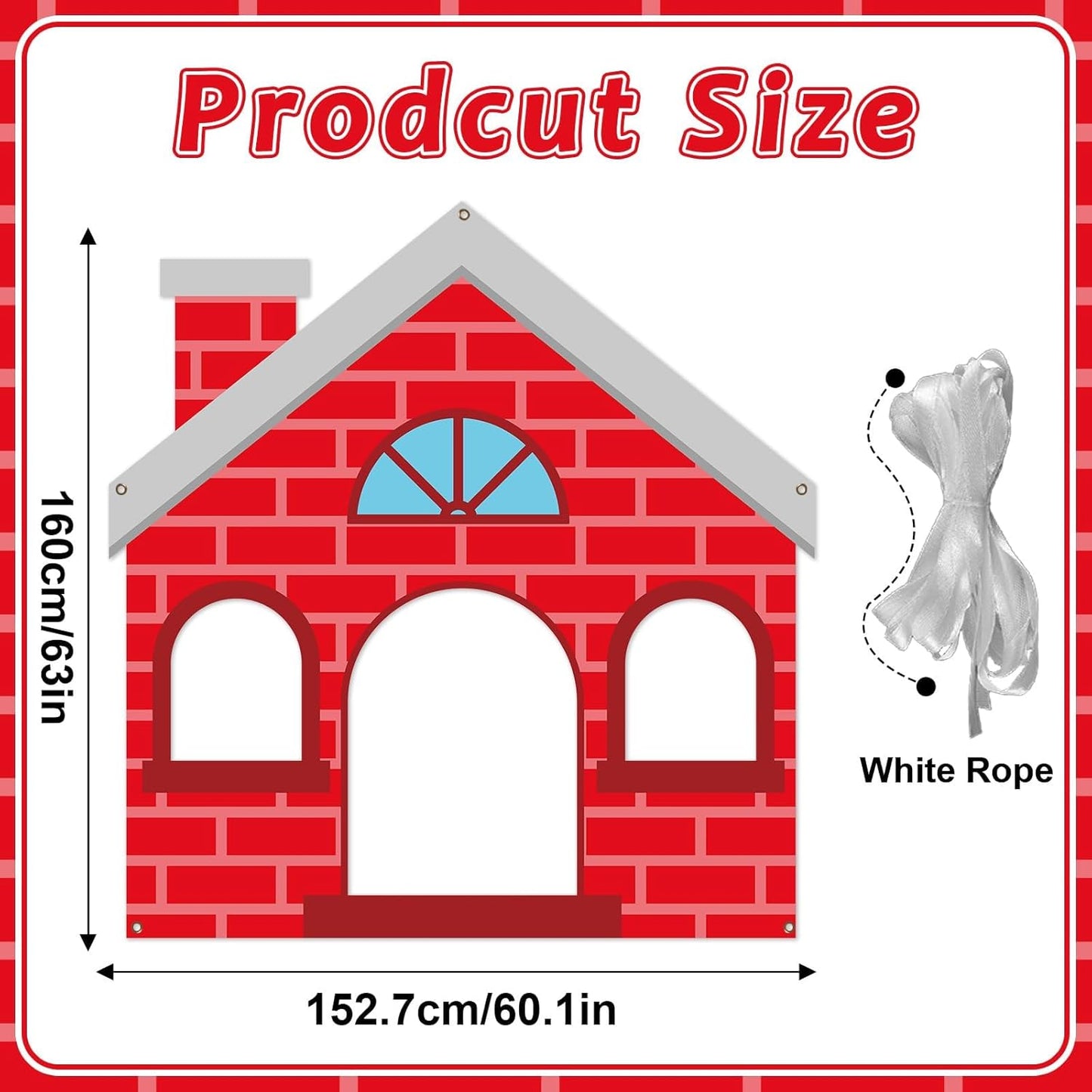 Large Red Brick House Photo Prop Red Brick House Shaped Selfie Frame Backdrop Banner Little Pigs Party Photo Booth Props for Kids Birthday Farm Animal Magical Party Decorations Supplies 63 x 60 Inch