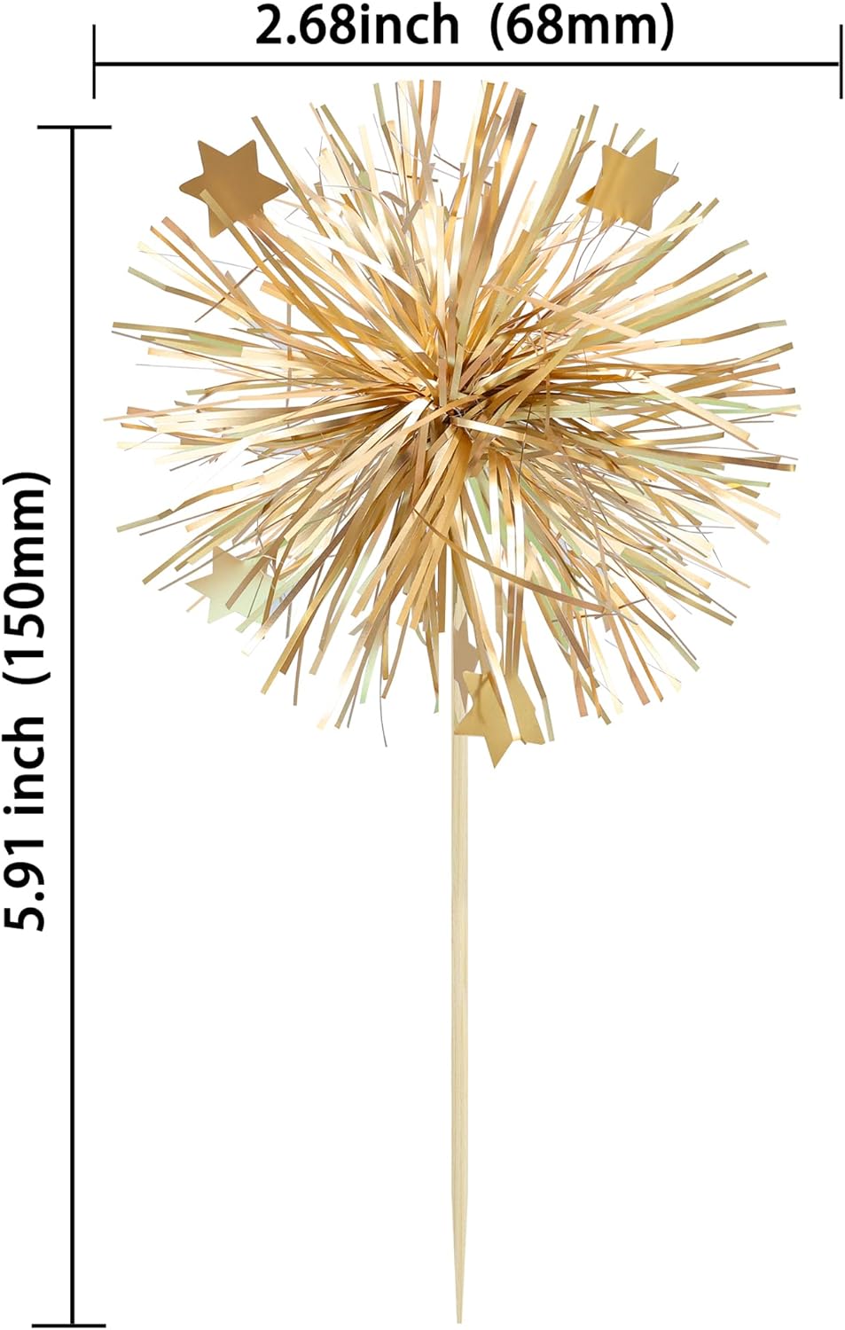 Ephlyn 30Pcs Foil Firework Cupcake Toppers Sparkle Tinsel Cupcake Picks Drink Stirrers Cocktail Food Fruit Toothpicks for Baby Shower Graduation Party Supplies White