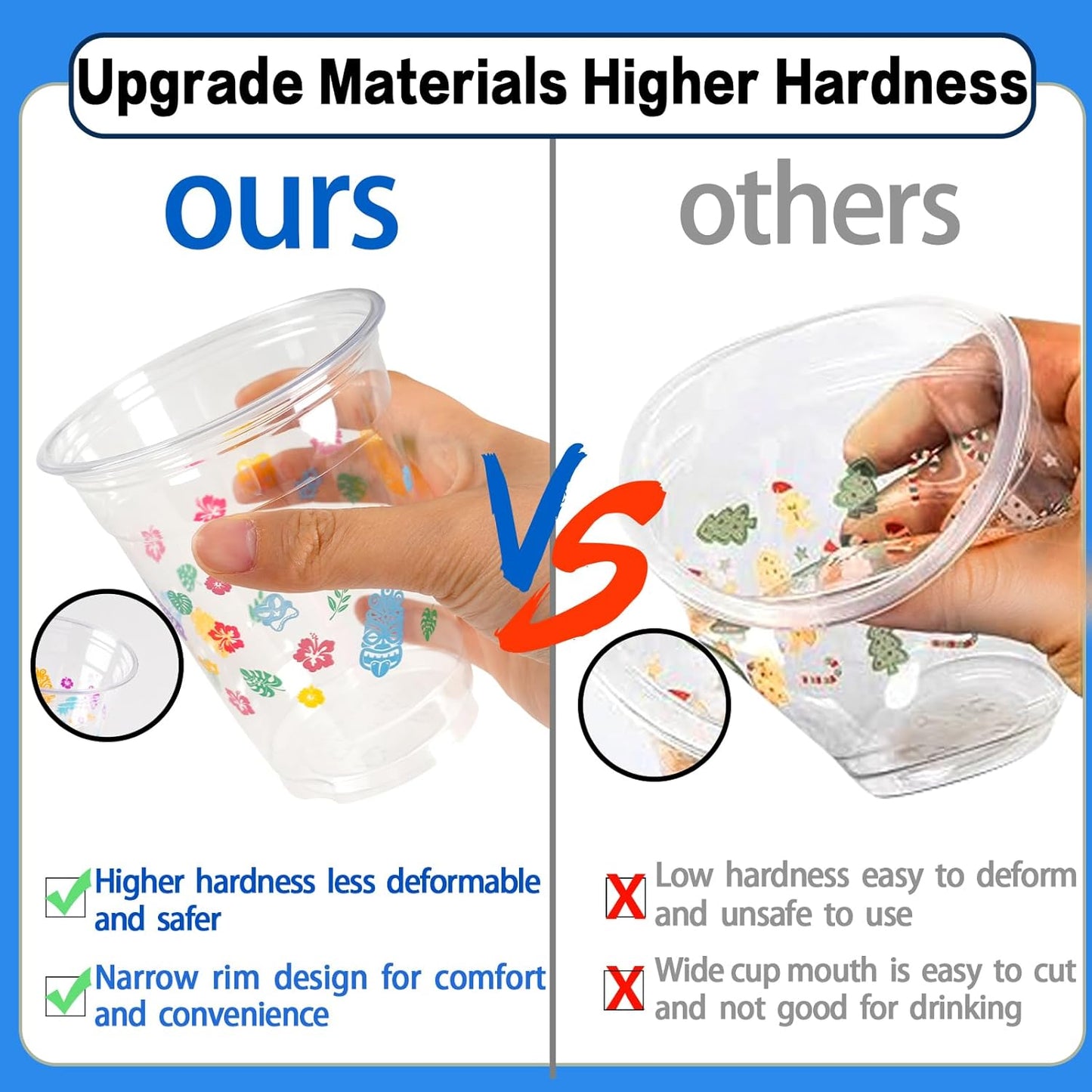 GuassLee 50 Luau Cups for Hawaiian Luau Party Decorations, 12 OZ Tiki Tropical Plastic Disposable Cups for Pool Flamingo Tiki Birthday Party Decor Supplies