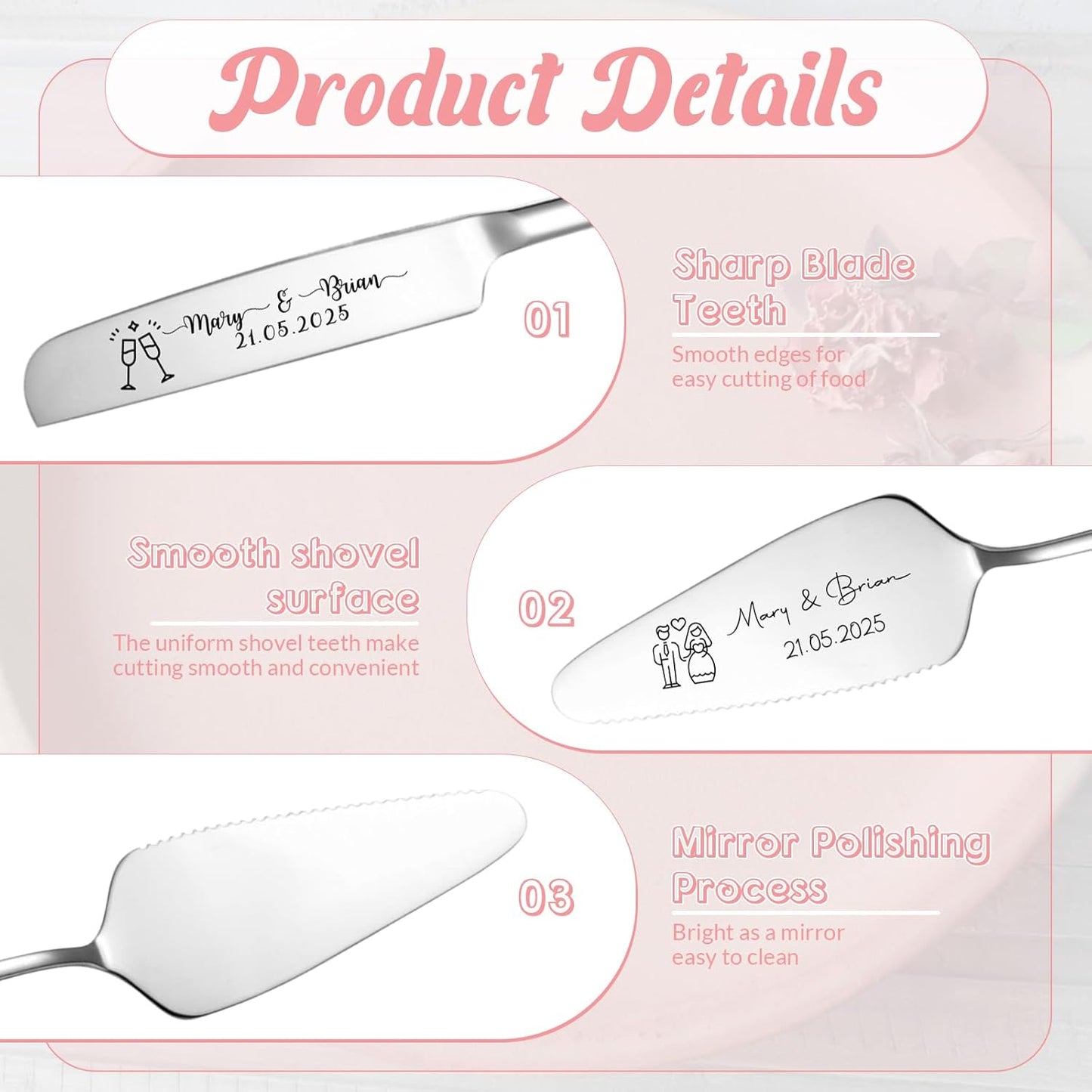 Personalized Cake Cutter Custom Wedding Cake Knife and Server Set Stainless Steel Cake Cutting Set Customize Gifts for Wedding Birthday (Black)