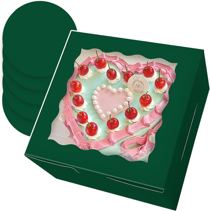 Bakepacker 36pcs 8x8x5 Inches Cake Boxes with Window 18-Packs Black 8 Inch Bakery Boxes (18 Cake Boxes +18 Cake Boards Included)