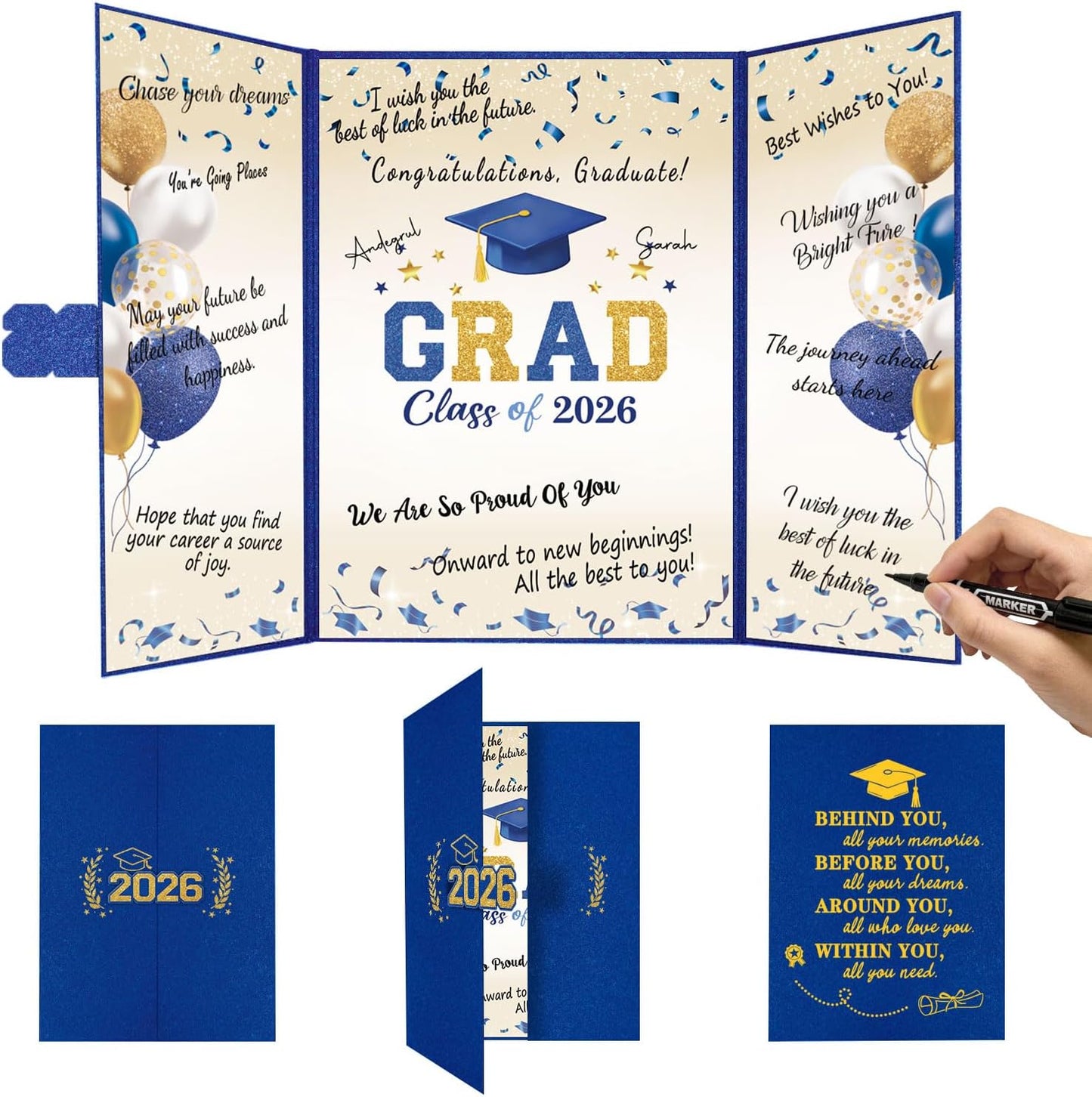 QIYANPAX Graduation Guest Book 2026, Blue and Gold Graduation Decorations Class of 2026, Graduation Signature Book, Congrats Grad Guest Book Alternative, Unique Graduation Gifts