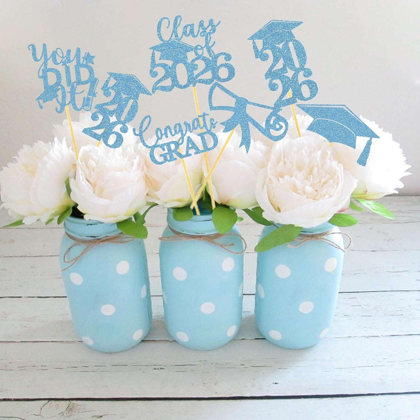 Graduation Centerpiece Sticks 24PCS Glitter Grad Picks Party Table Decor Senior High School College Sign Gold