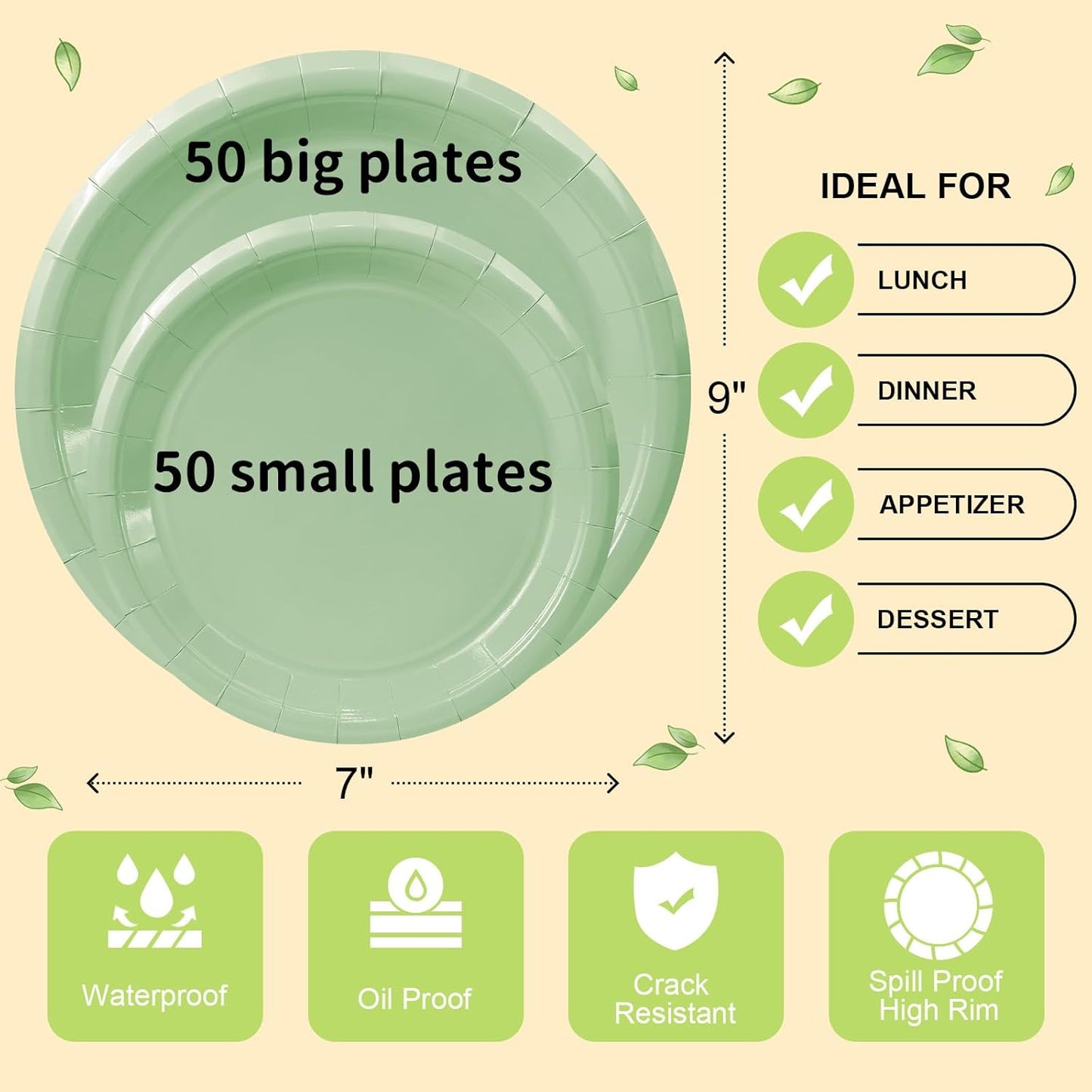 LANLISA 50 Pcs Pink Paper Plates Disposable, 25-9" & 25-7" Disposable Birthday Cake Dessert Plates For Valentines Day, Baby Shower, Easter Party, Mothers Day Party Supplies