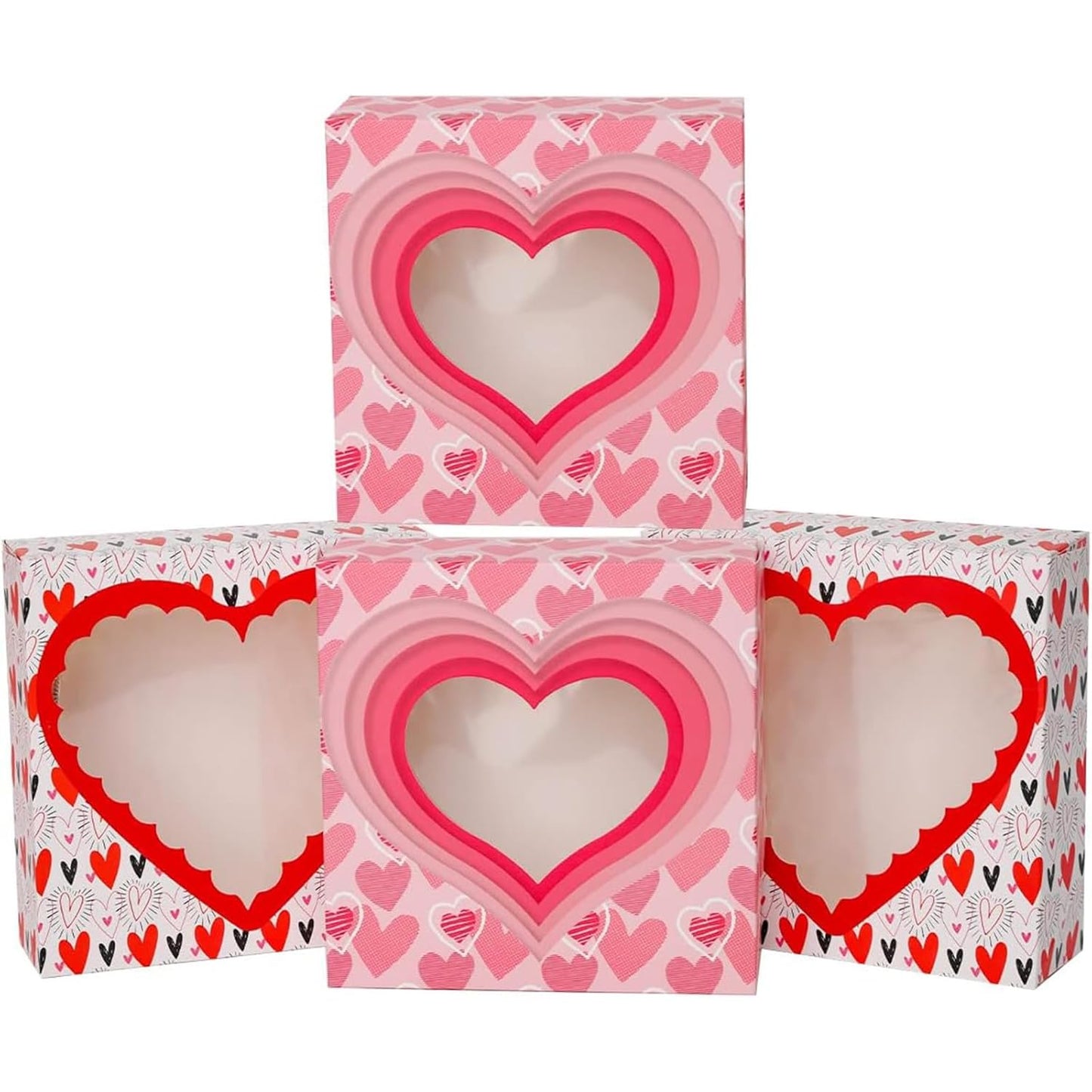 qiqee 8x8x2.5 Inch White Pastry Box With Window Donut Pie Boxes 12pcs Bakery Box (Auto-pop Up)